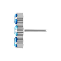 Embout Push Fit argenté avec cristal lavande et turquoise sur fond blanc