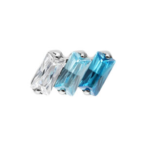 Embout Push Fit triple en titane avec monture argentée et cristaux rectangulaires lavande, turquoise et clairs