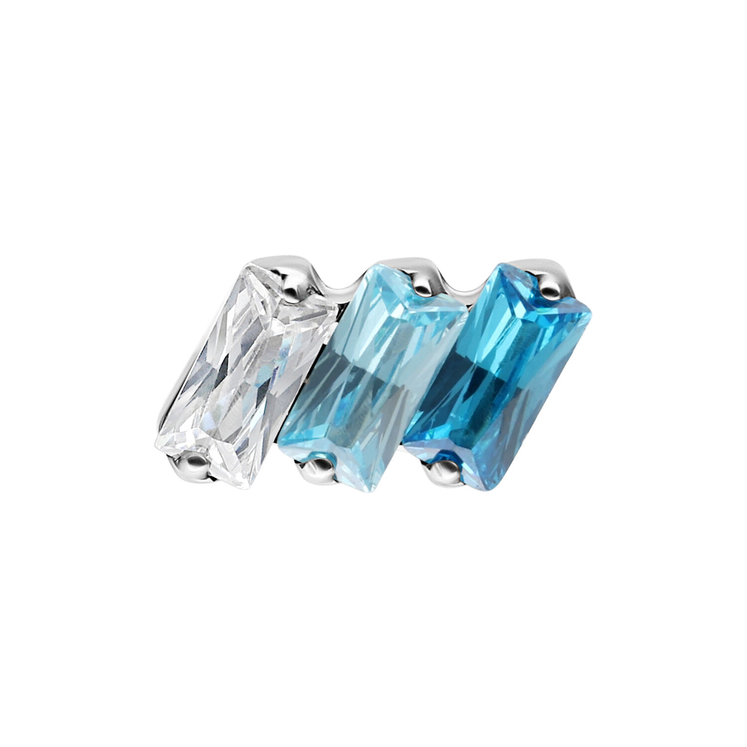 Embout en titane argenté avec cristaux lavande et turquoise Embout Push Fit triple en titane avec monture argentée et cristaux rectangulaires lavande, turquoise et clairs