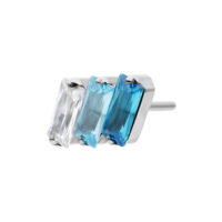 Push Fit embout avec cristaux lavande et turquoise Embout Push Fit argenté avec cristaux rectangulaires en lavande et turquoise sur fond blanc