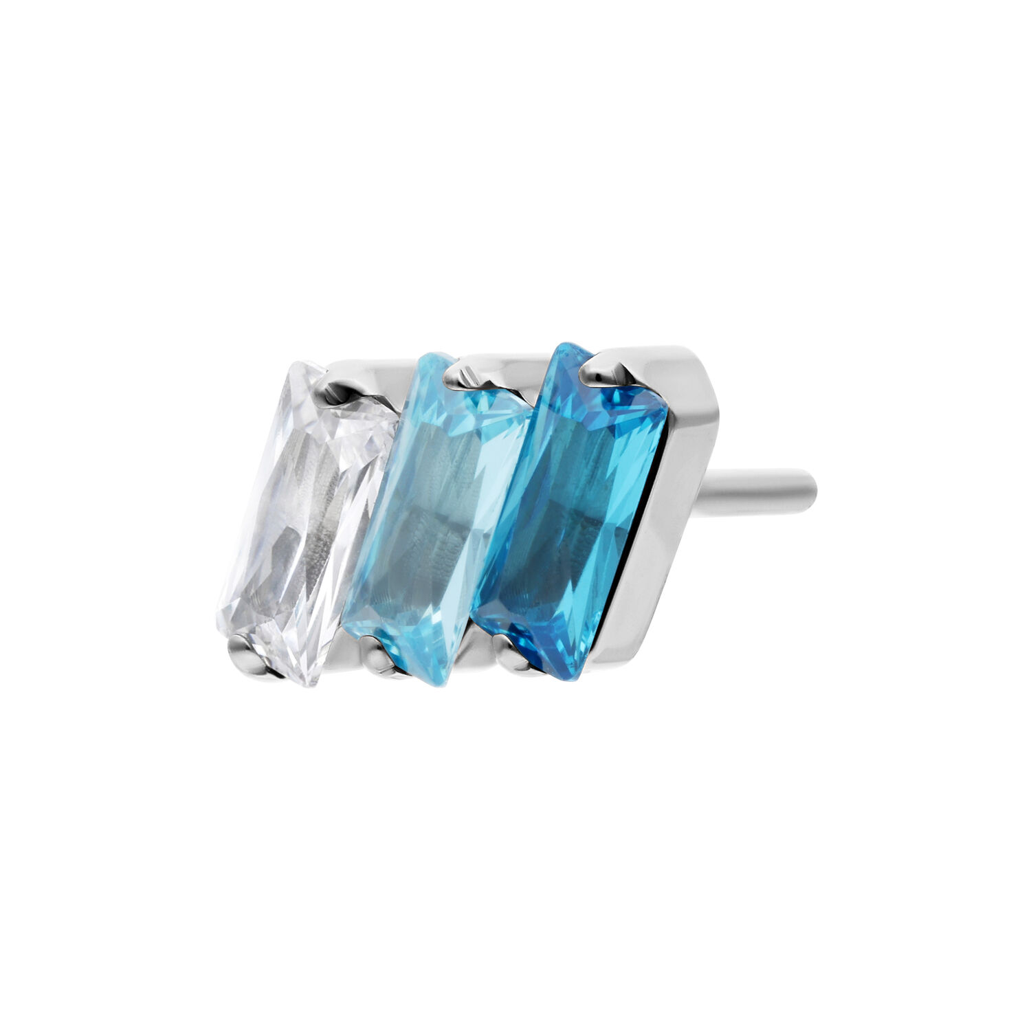 Push Fit embout avec cristaux lavande et turquoise Embout Push Fit argenté avec cristaux rectangulaires en lavande et turquoise sur fond blanc