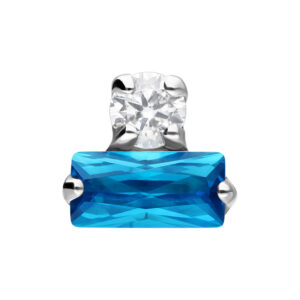 Embout Push Fit argenté avec cristal lavande et turquoise sur fond blanc