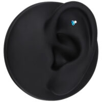 Embout Push Fit argenté avec cristal turquoise Embout en titane argenté avec cristal turquoise à l'oreille sur fond noir