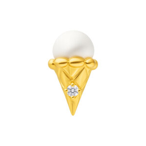 Embout en titane doré en forme de cône de glace avec cristal blanc sur fond blanc