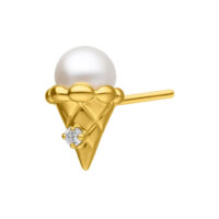 Embout de piercing crème glacée doré avec cristal Embout Push Fit doré en forme de cornet de glace avec cristal et perle blanche sur fond blanc