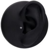 Embout en forme d'étoile pour piercings d'oreille, argent Embout argenté en forme d'étoile sur un modèle d'oreille noir, en studio