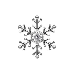 Embout de piercing flocon de neige argenté avec cristal clair sur fond blanc