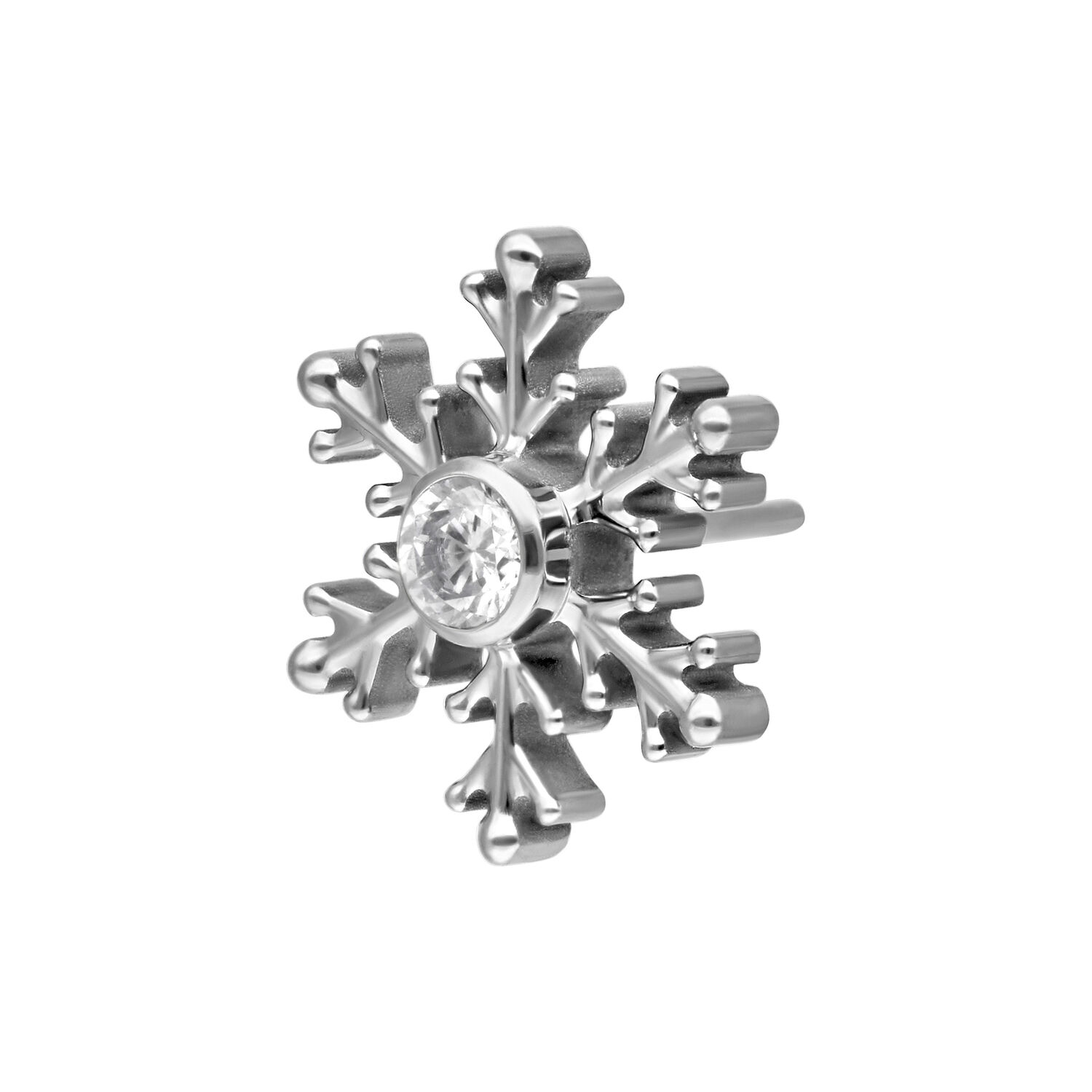 Embout Flocon de Neige avec Cristal Clair Embout de piercing flocon de neige en argent avec cristal clair sur fond blanc