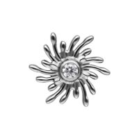 Push Fit Sunburst embout en argent avec cristal Embout Sunburst en argent avec cristal clair sur fond blanc