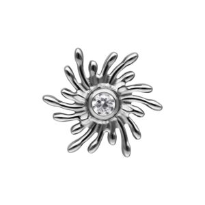 Embout Sunburst en argent avec cristal clair sur fond blanc