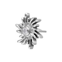 Embout Sunburst Argenté avec Cristal Embout Sunburst argenté avec pierre cristalline sur fond blanc