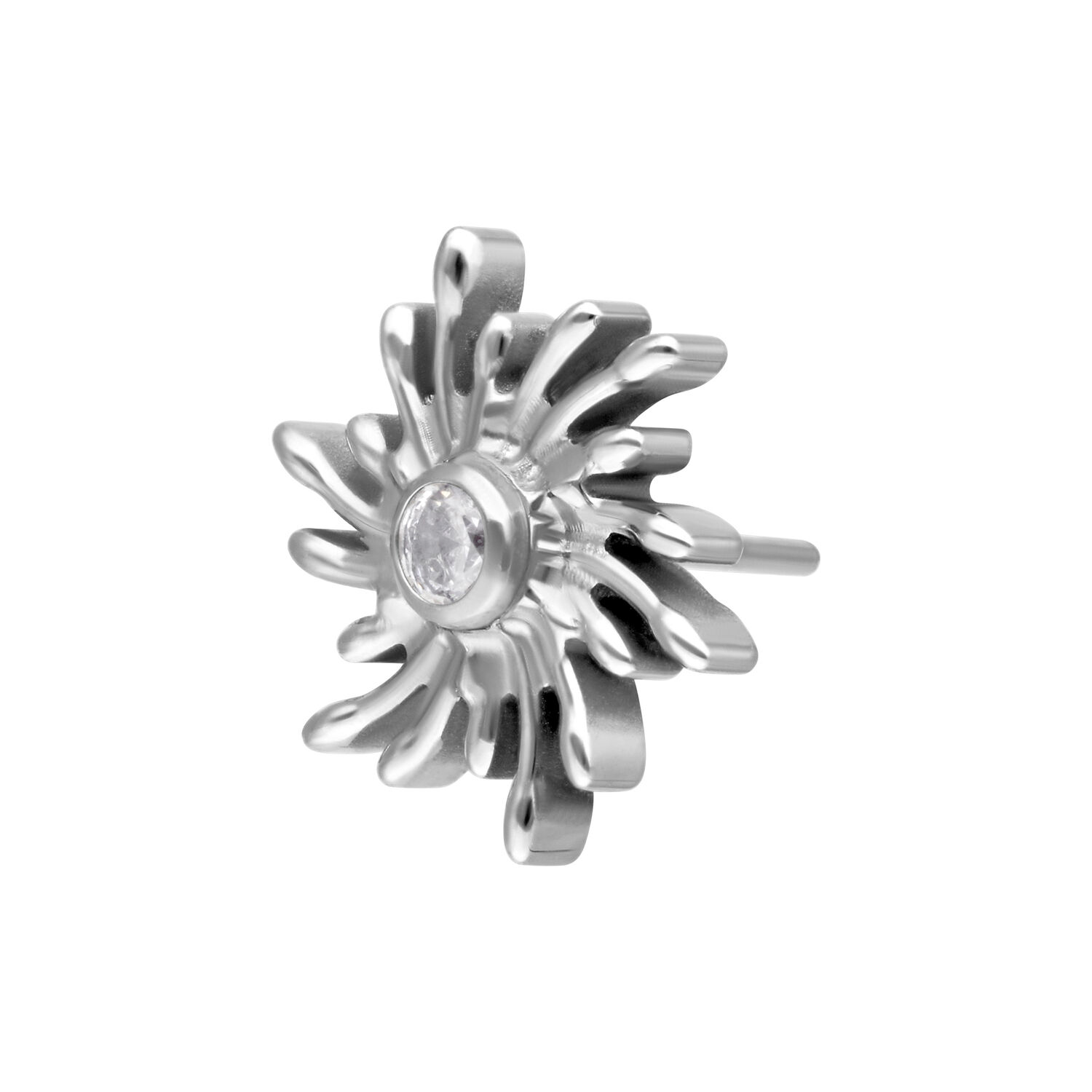 Embout Sunburst Argenté avec Cristal Embout Sunburst argenté avec pierre cristalline sur fond blanc
