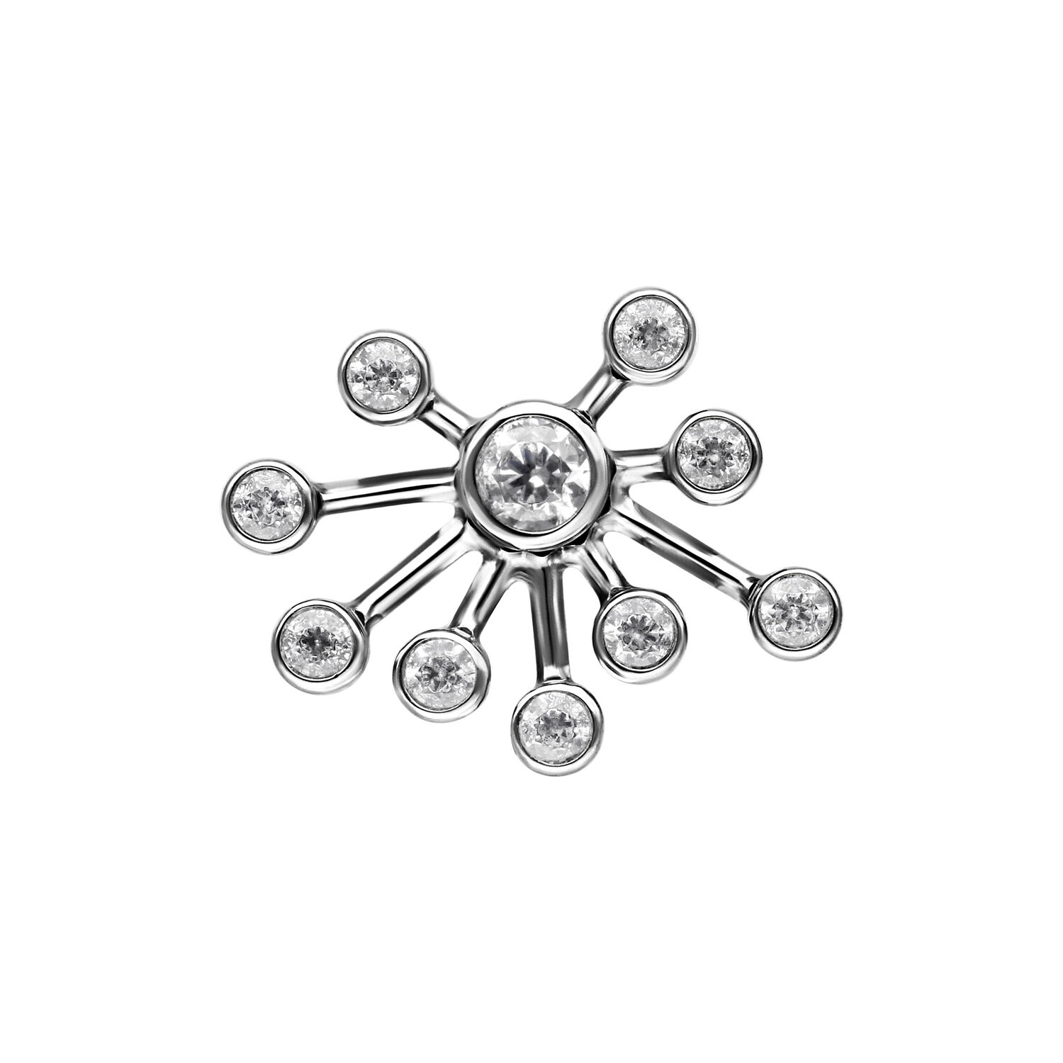 Étincelant embout Push Fit en titane argenté Embout Push Fit argenté avec pierres cristallines sur fond blanc