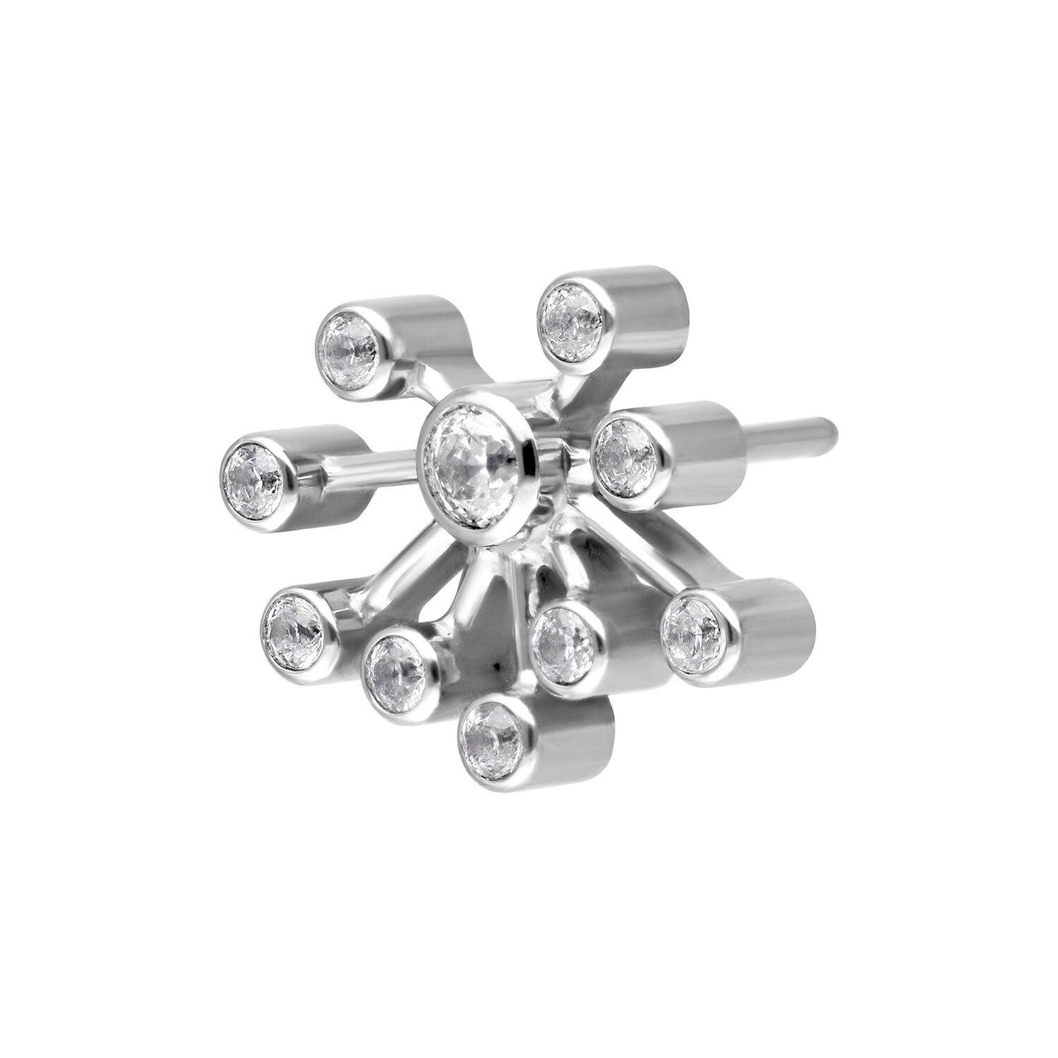 Embout Push Fit Argenté avec Cristaux Embout en titane argenté avec huit cristaux scintillants sur fond blanc