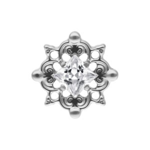 Embout Push Fit argenté avec cristal clair sur fond blanc