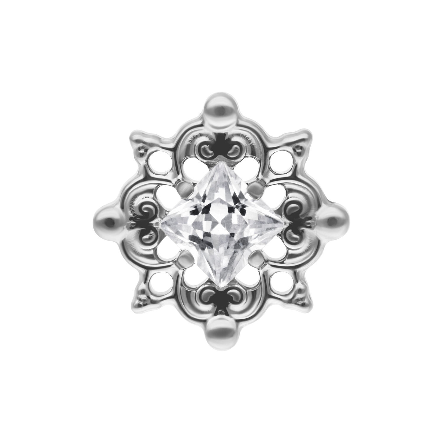 Embout Cristal Push Fit en Argent Embout Push Fit argenté avec cristal clair sur fond blanc