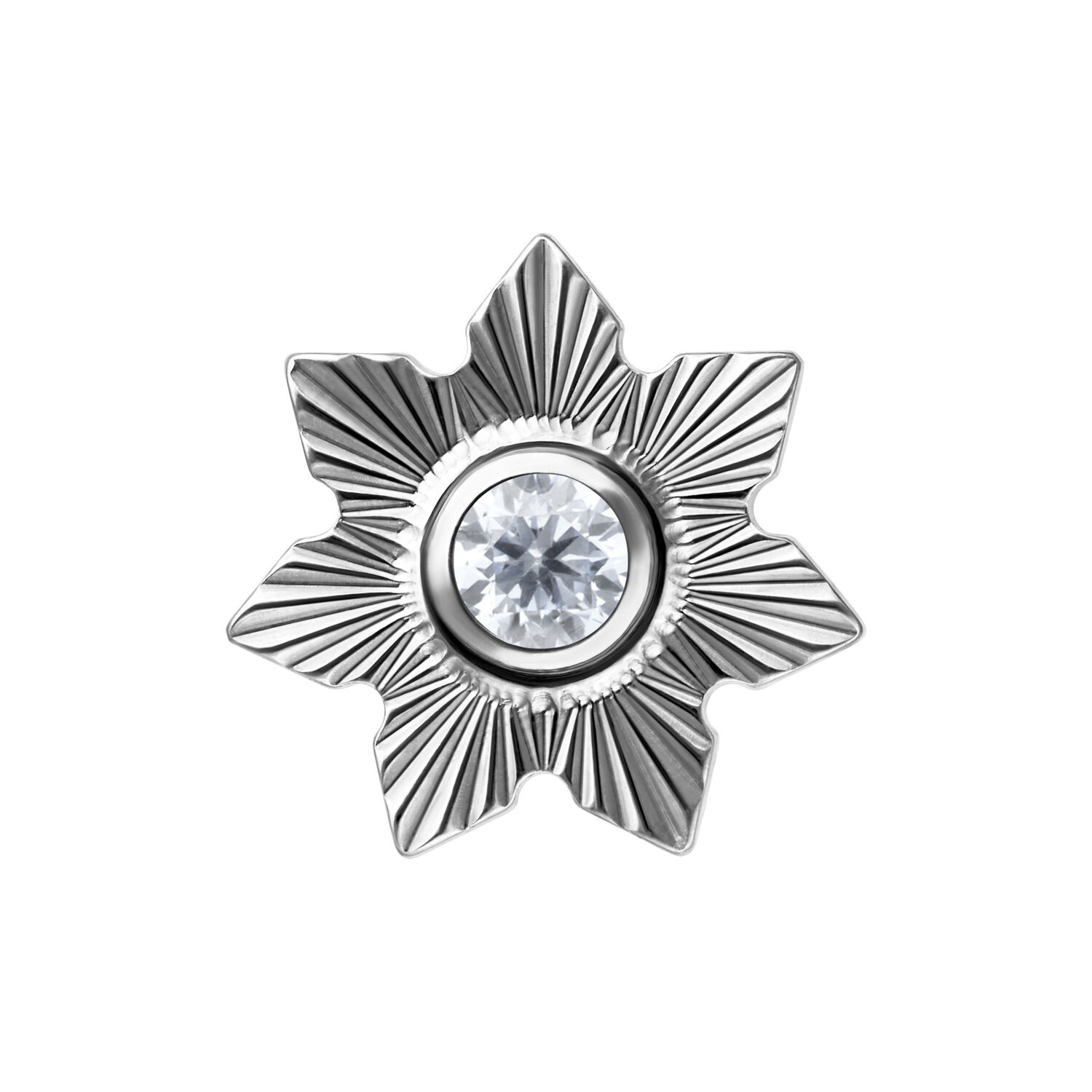 Embout en titane argenté avec cristal Embout en forme d'étoile en titane avec pierre cristalline sur fond blanc