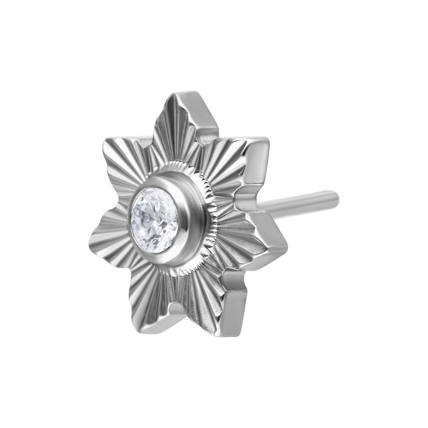 Push Fit Riffled Jasmine embout en argent Embout Push Fit en argent avec pierre cristalline sur fond blanc