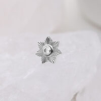 Embout Push Fit argenté avec cristal Embout Push Fit argenté en forme d'étoile avec cristal clair sur fond blanc