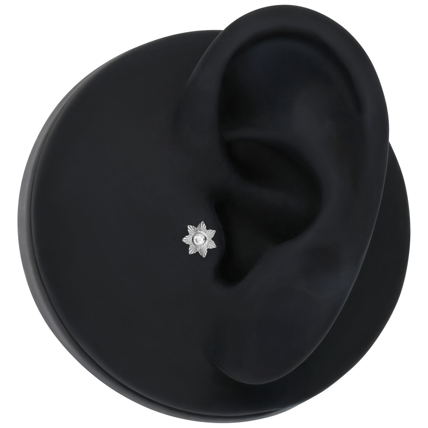 Embout Push Fit Jasmin Argenté Embout Push Fit argenté en forme de jasmin sur fond noir
