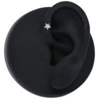 Embout étoile argenté en titane sur modèle d'oreille noir