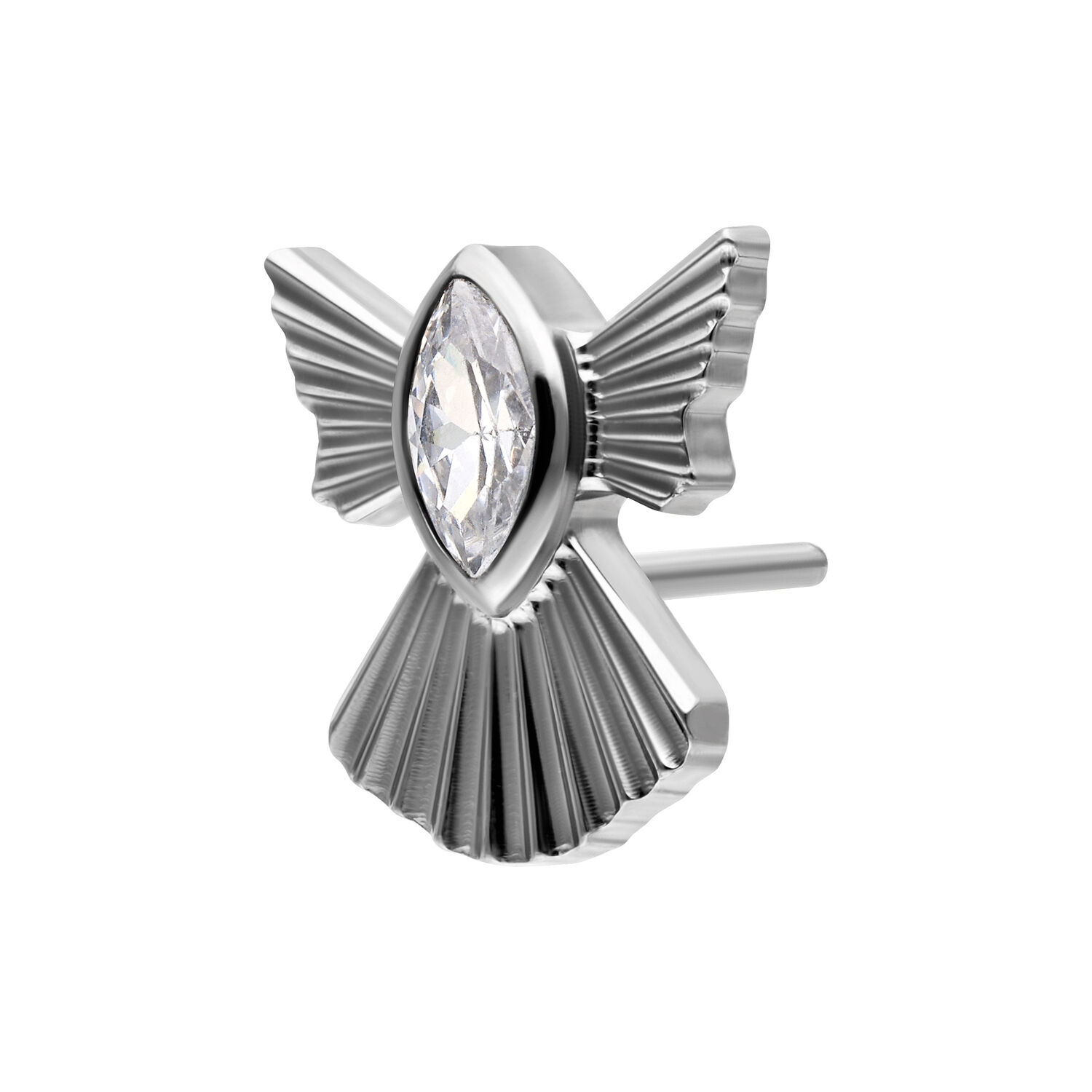 Embout argenté en forme d'ange avec cristal clair sur fond blanc