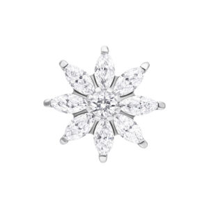 Embout cristal argenté en forme de fleur de glace sur fond blanc