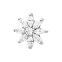 Embout Cristal Flocon de Neige Push Fit Embout cristal flocon de neige argenté avec cristaux clairs sur fond blanc