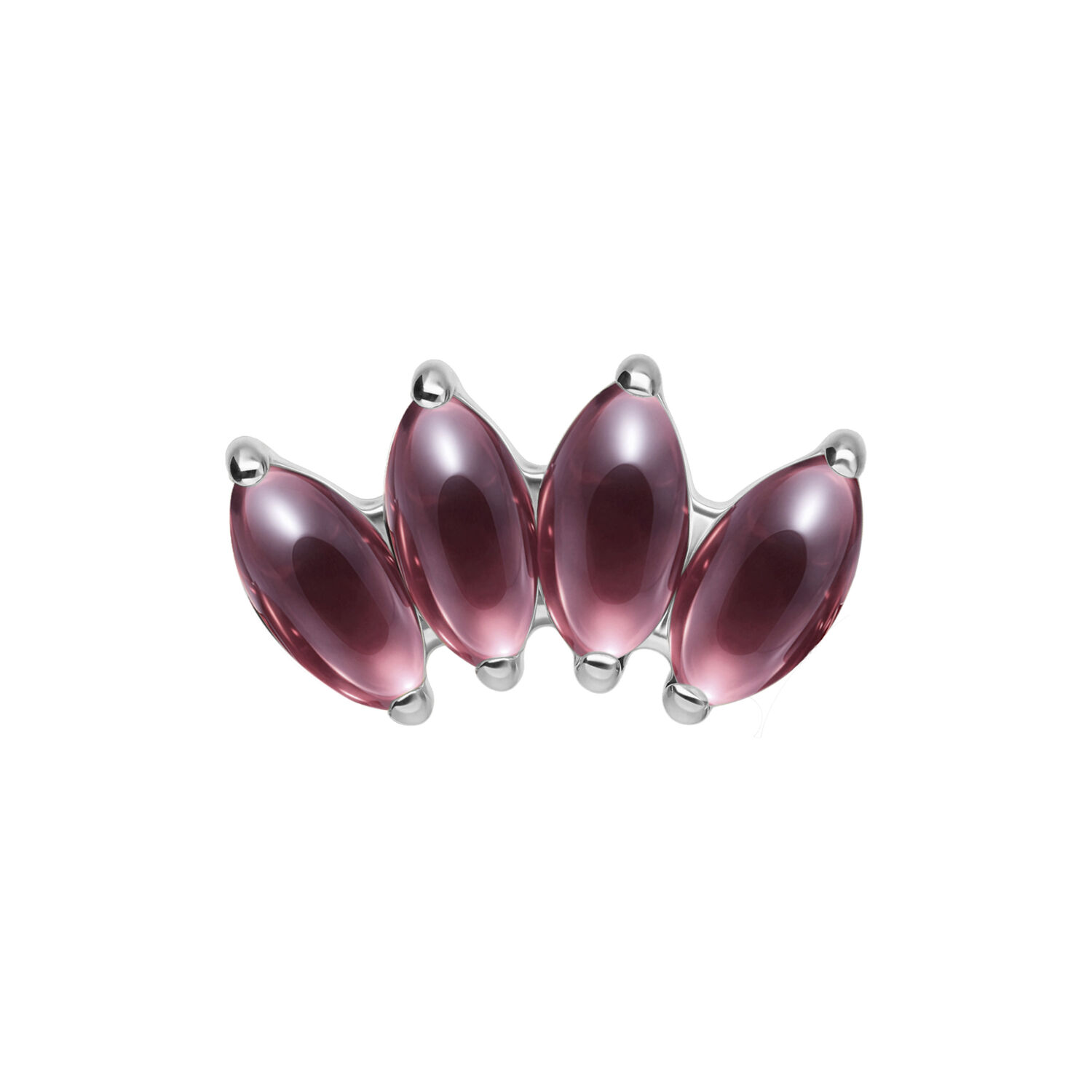 Embout en argent avec améthyste pour Push Fit Embout Push Fit en argent avec quatre pierres d'améthyste ovales sur fond blanc