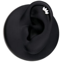 Embout en argent avec pierre de lune pour piercings Embout Push Fit argenté avec pierre de lune sur modèle d'oreille noir