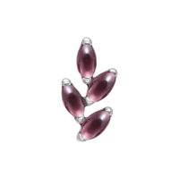 Embout Push Fit argenté avec quatre améthystes ovales violettes sur fond blanc