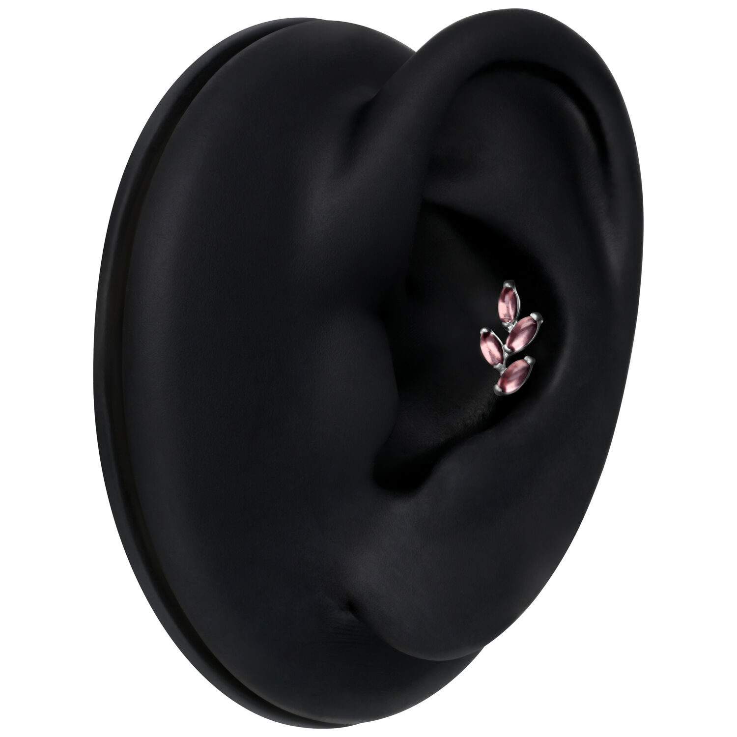 Embout de piercing en argent avec améthyste sur présentoir d'oreille noir