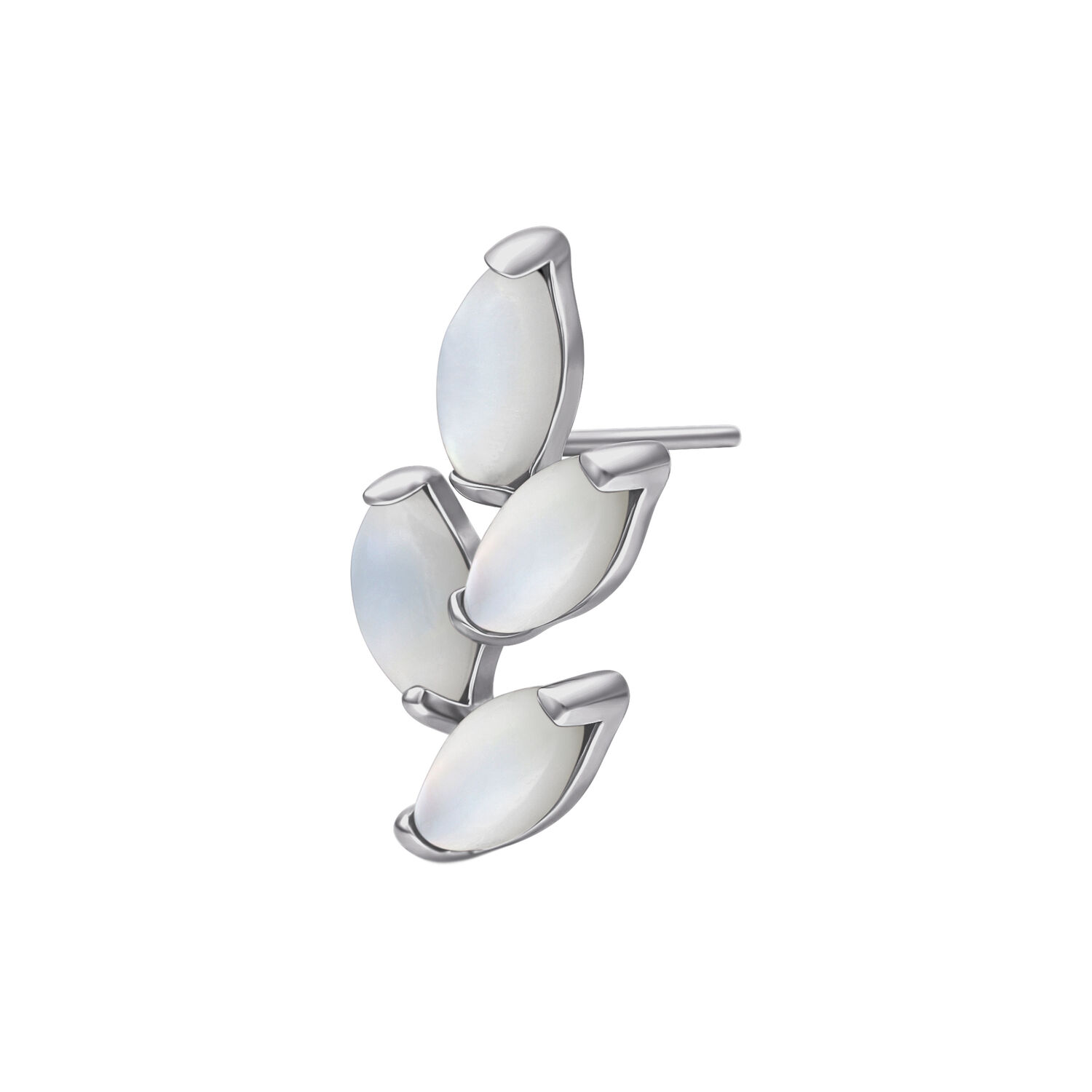 Embout Push Fit argenté avec quatre pierres de lune sur fond blanc