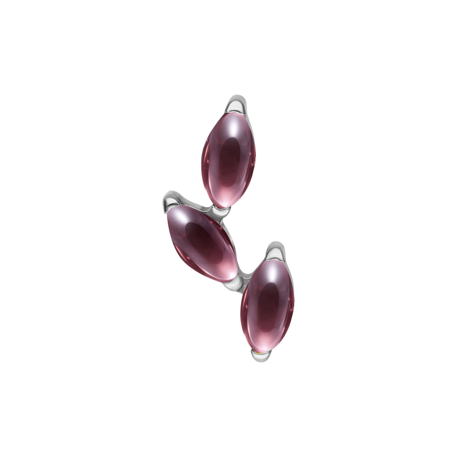 Embout de piercing en argent avec améthyste Embout de piercing triple améthyste en argent sur fond blanc