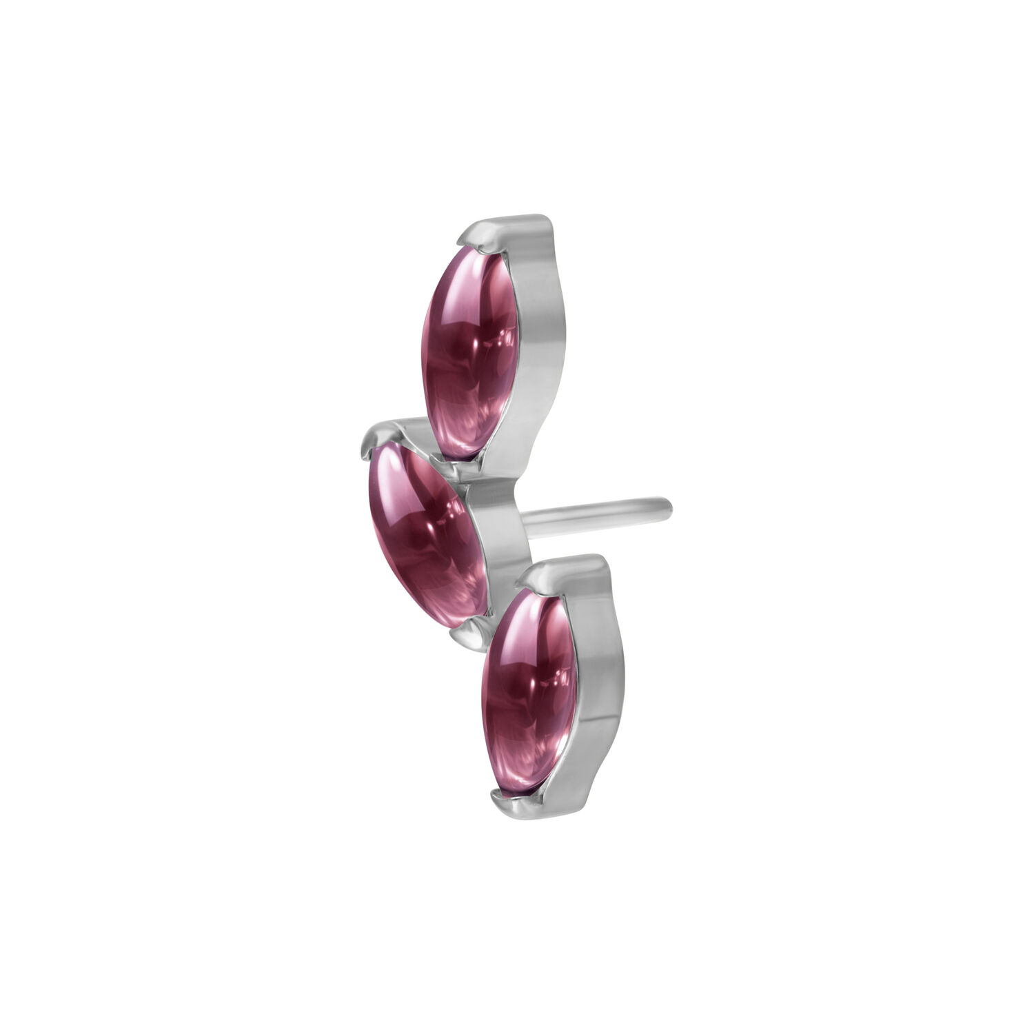 Embout en argent avec améthyste pour Push Fit Embout en argent avec trois pierres d'améthyste violettes sur fond blanc