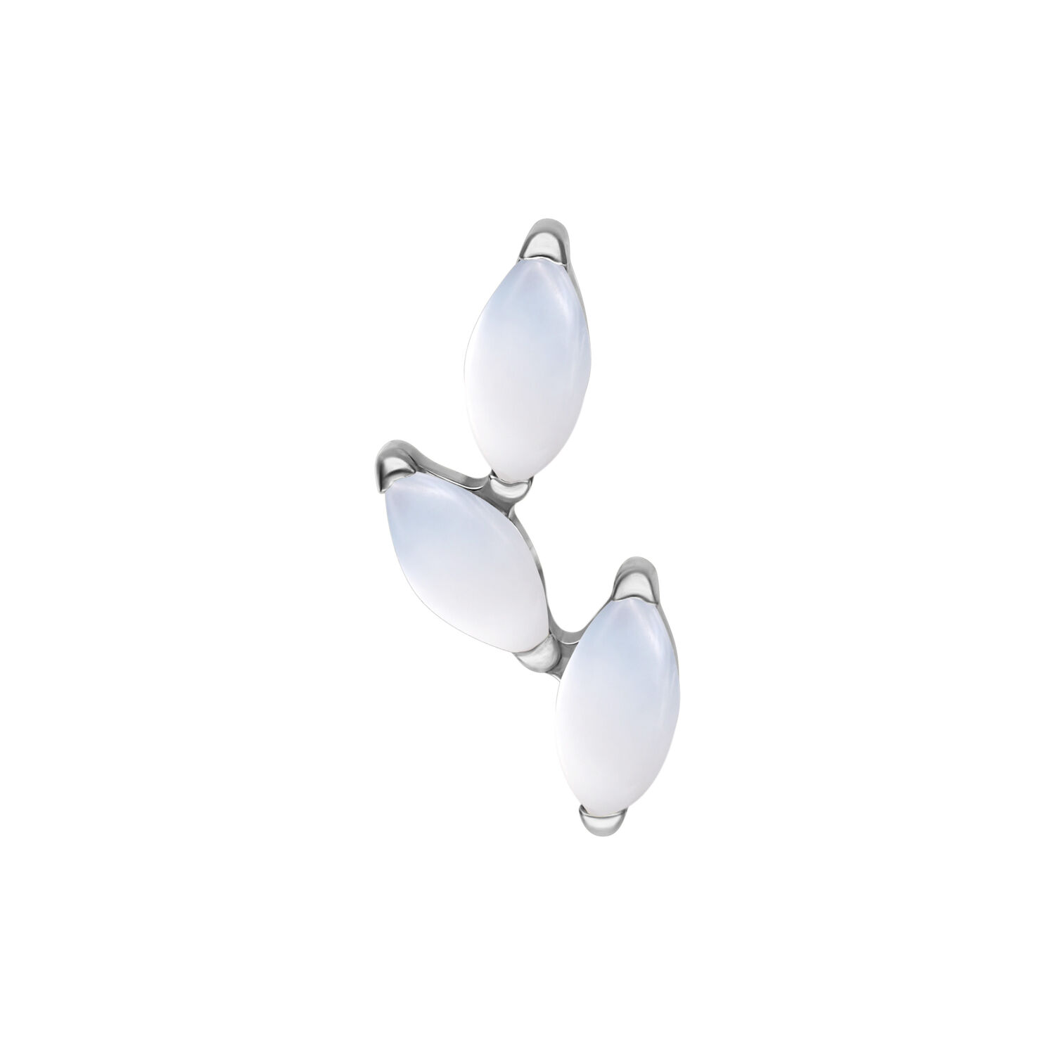 Embout en titane avec améthyste et pierre de lune Embout en titane argenté avec trois pierres de lune ovales sur fond blanc