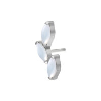 Embout argenté avec pierre de lune pour Push Fit Embout triple Push Fit en métal argenté avec pierre de lune sur fond blanc