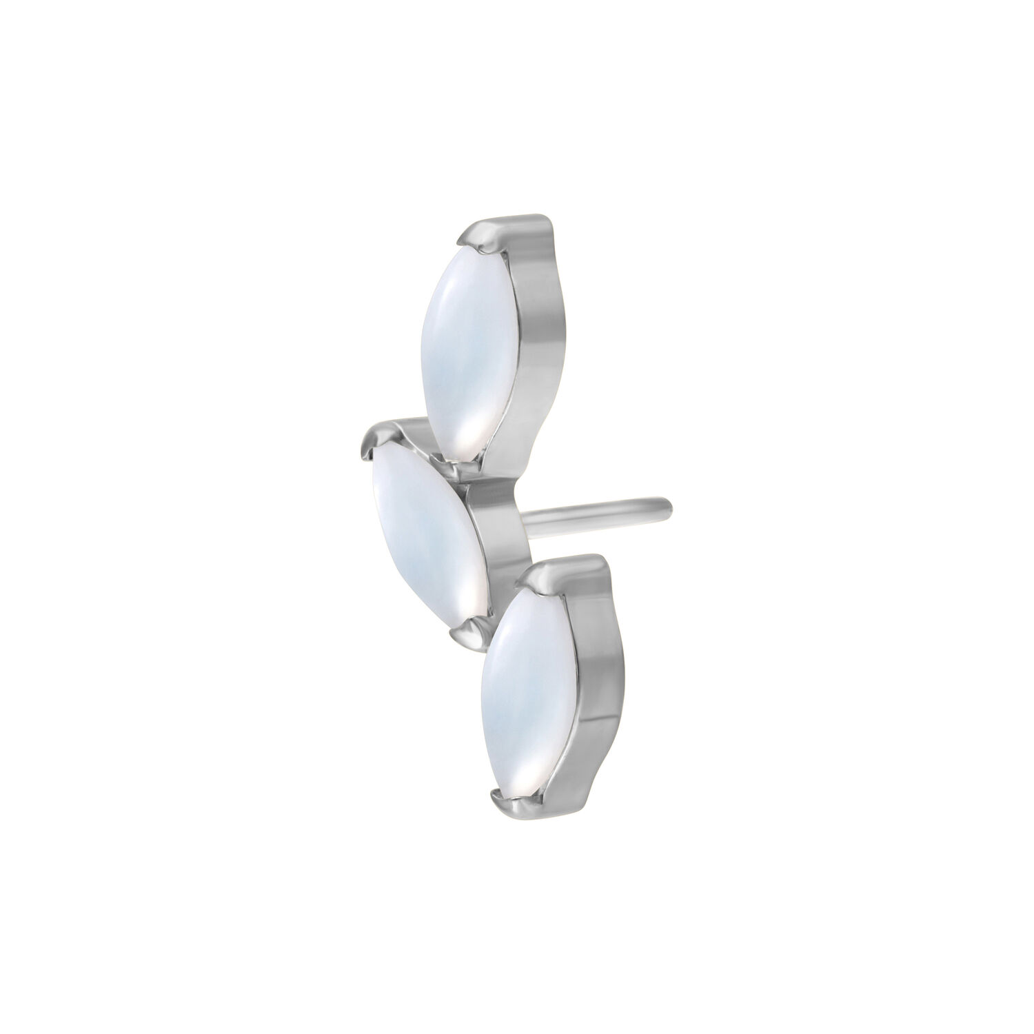 Embout argenté avec pierre de lune pour Push Fit Embout triple Push Fit en métal argenté avec pierre de lune sur fond blanc