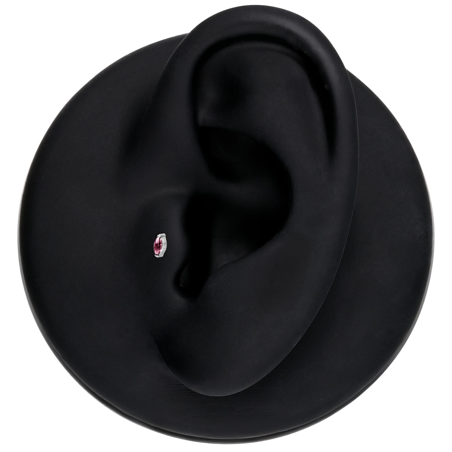 Embout argenté avec améthyste ovale sur fond noir, modèle d'oreille