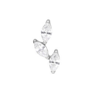 Trois cristaux clairs sur titane argenté pour piercings Push Fit