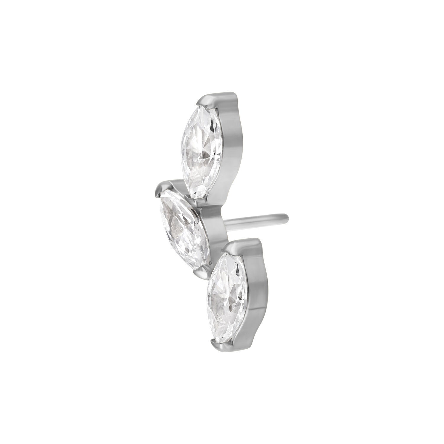 Embout de piercing en cristal argenté Embout de piercing Push Fit argenté avec trois cristaux clairs