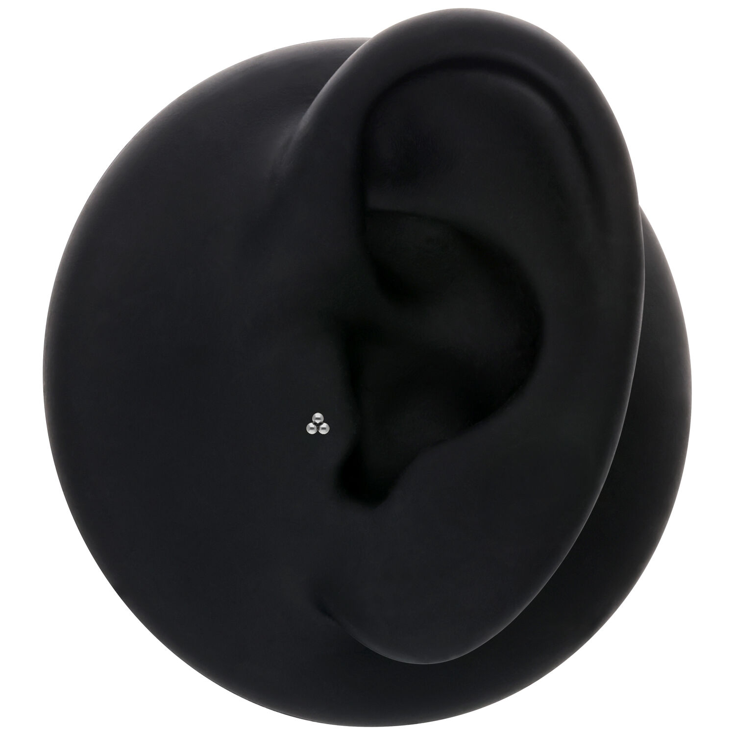 Push Fit Trinity noir avec pierres cristallines sur modèle d'oreille noir
