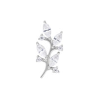 Embout feuille cristal argenté avec cristaux clairs sur fond blanc