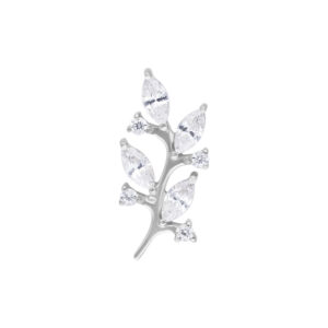Embout feuille cristal argenté avec cristaux clairs sur fond blanc