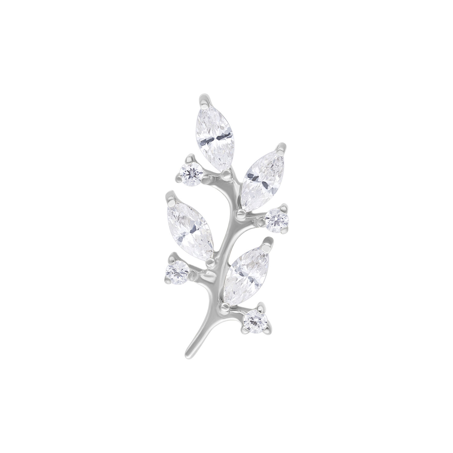 Embout feuille cristal argenté avec cristaux clairs sur fond blanc