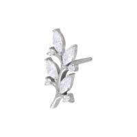 Embout en titane argenté avec feuilles cristallines sur fond blanc