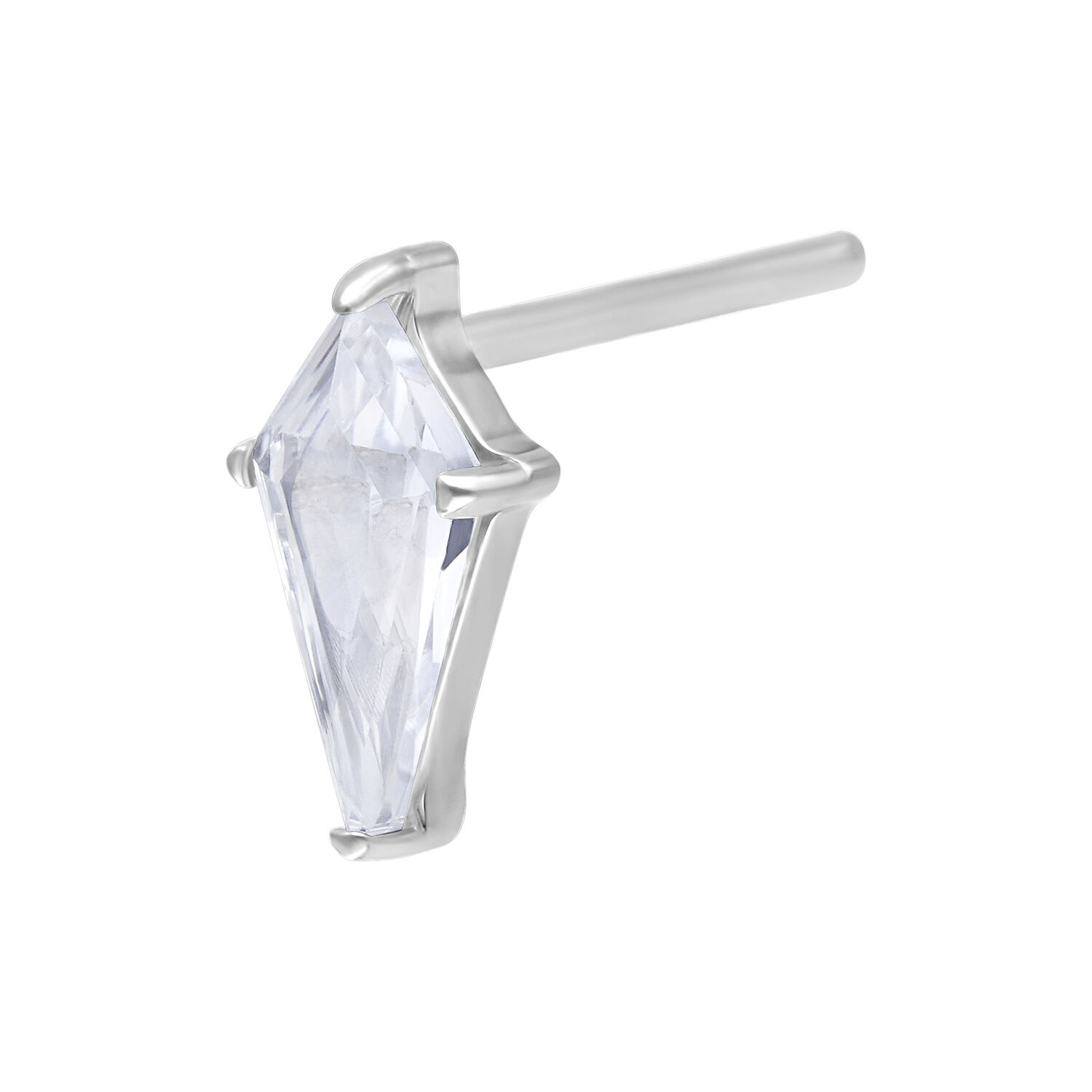 Embout argenté Push Fit avec cristal clair sur fond blanc