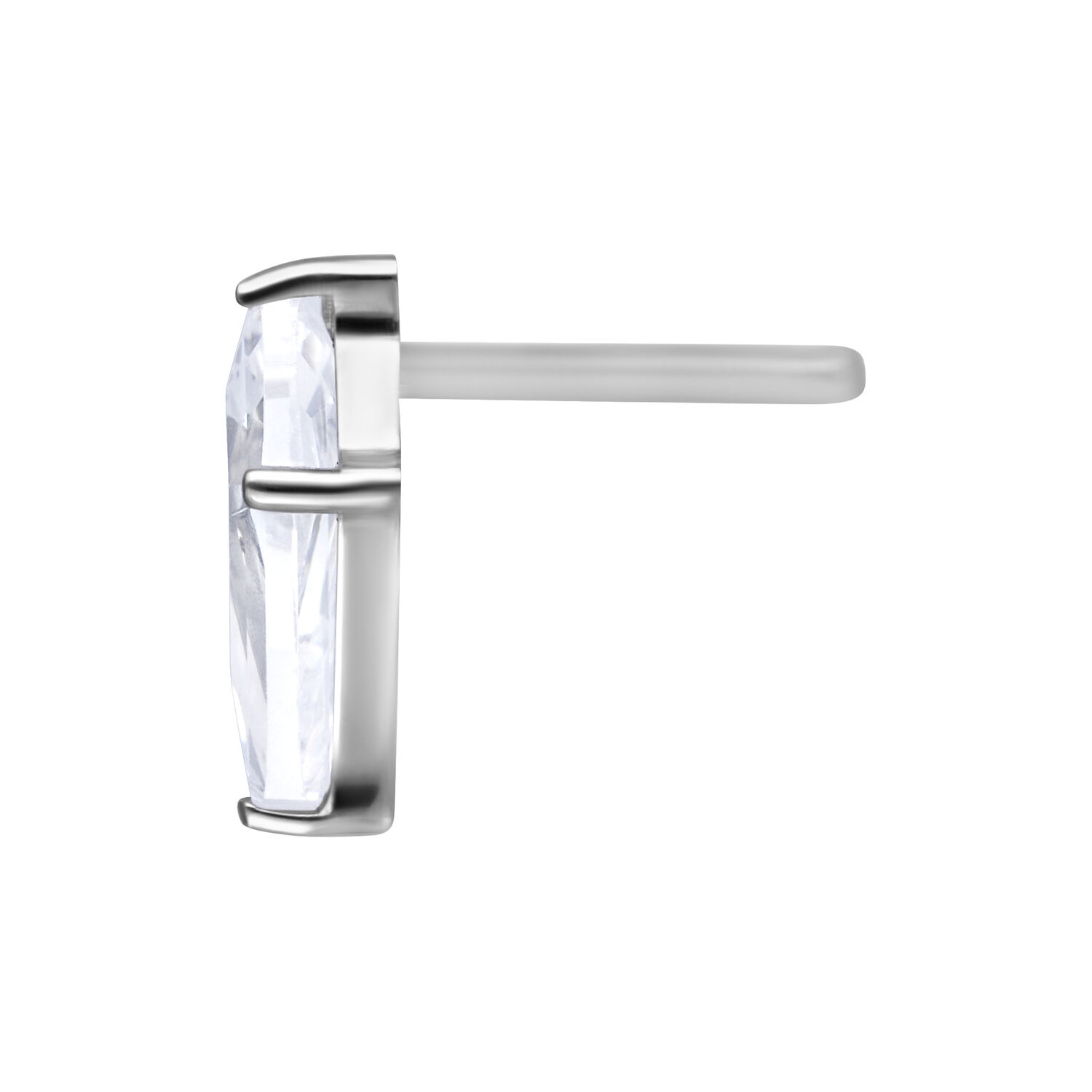 Embout Push Fit argenté avec cristal clair sur fond blanc