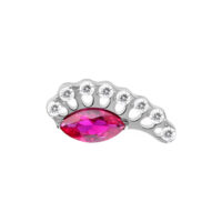 Embout Push Fit argenté avec cristal rouge Embout argenté avec cristal rouge ovale et pierres blanches