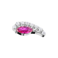 Embout Push Fit argenté avec cristal rouge Embout argenté avec cristal ovale rouge et pierres claires sur fond blanc